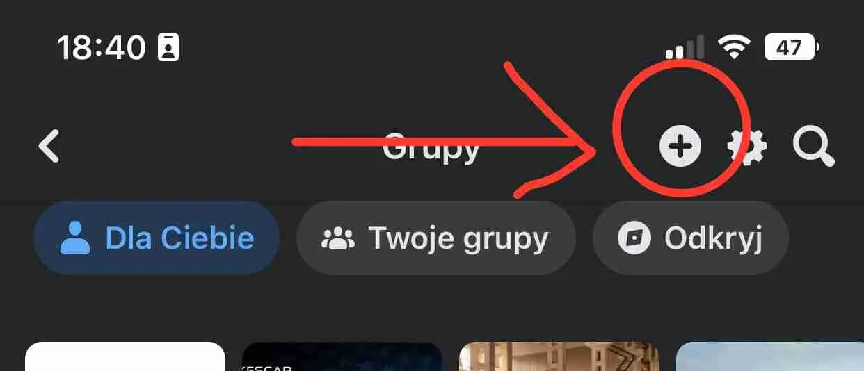 Tworzenie grupy na facebooku - stuknij opcję Utwórz grupę