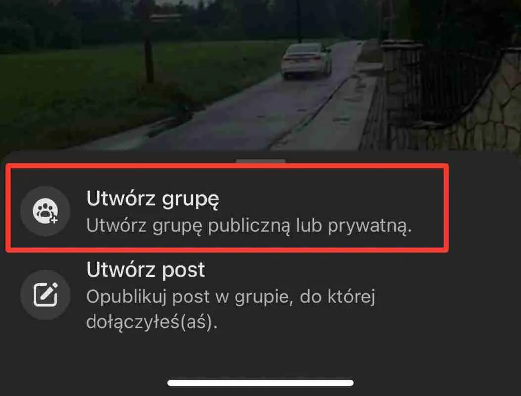 Tworzenie grupy na facebooku - wybierz opcję utwórz grupę