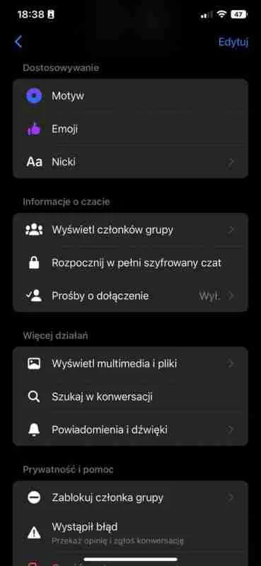Tworzenie grupy na messengerze - Dostosuj uprawnienia oraz kolory